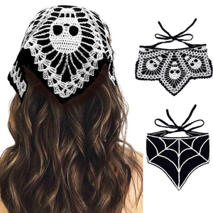 Acenail diademaCalavera crochet negro, cómodo para la Noche de Brujas y fiestas.