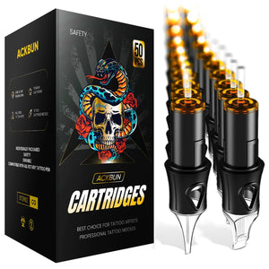 Ackbun cartuchos de aguja tatuaje 50 pzas, mezcla para trazos limpios en cada sesión.