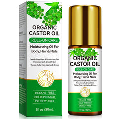 Acorn + Oak aceite de ricino orgánico en frasco para hidratación de la piel.