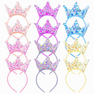 Corona de princesa Acshio con lentejuelas rosa, ideal para fiestas y fotos