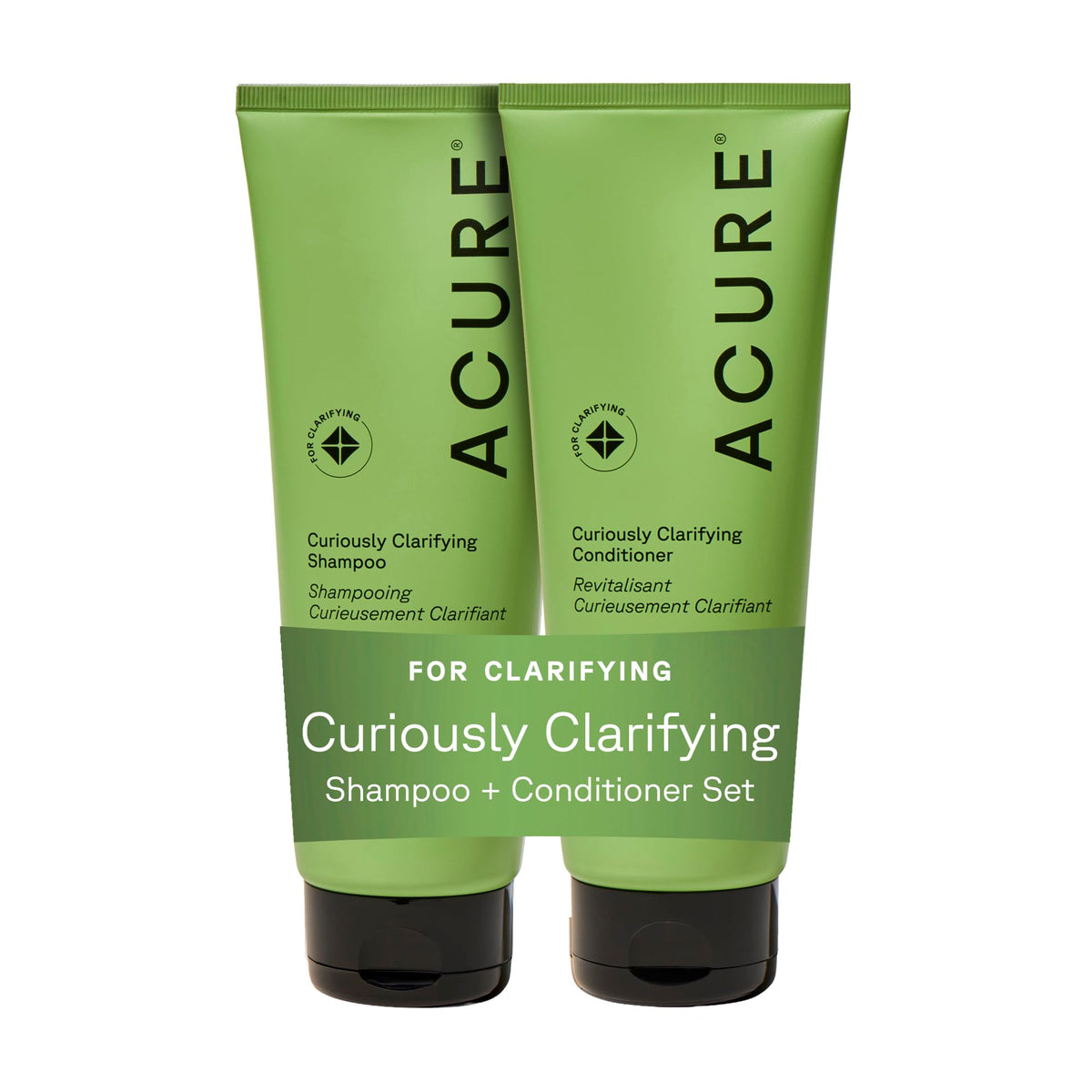 Acure Curiosamente Clarificante Champú frente muestra limpieza profunda para cabello graso