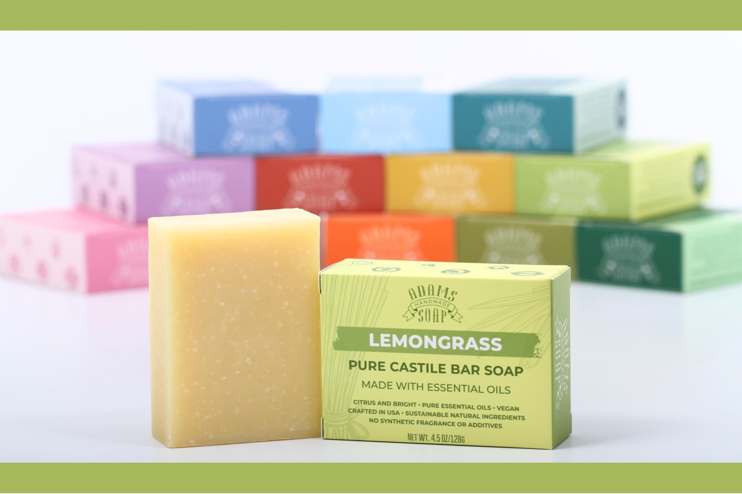 Adams Handmade Soap: ingredientes orgánicos y comercio justo en la etiqueta.