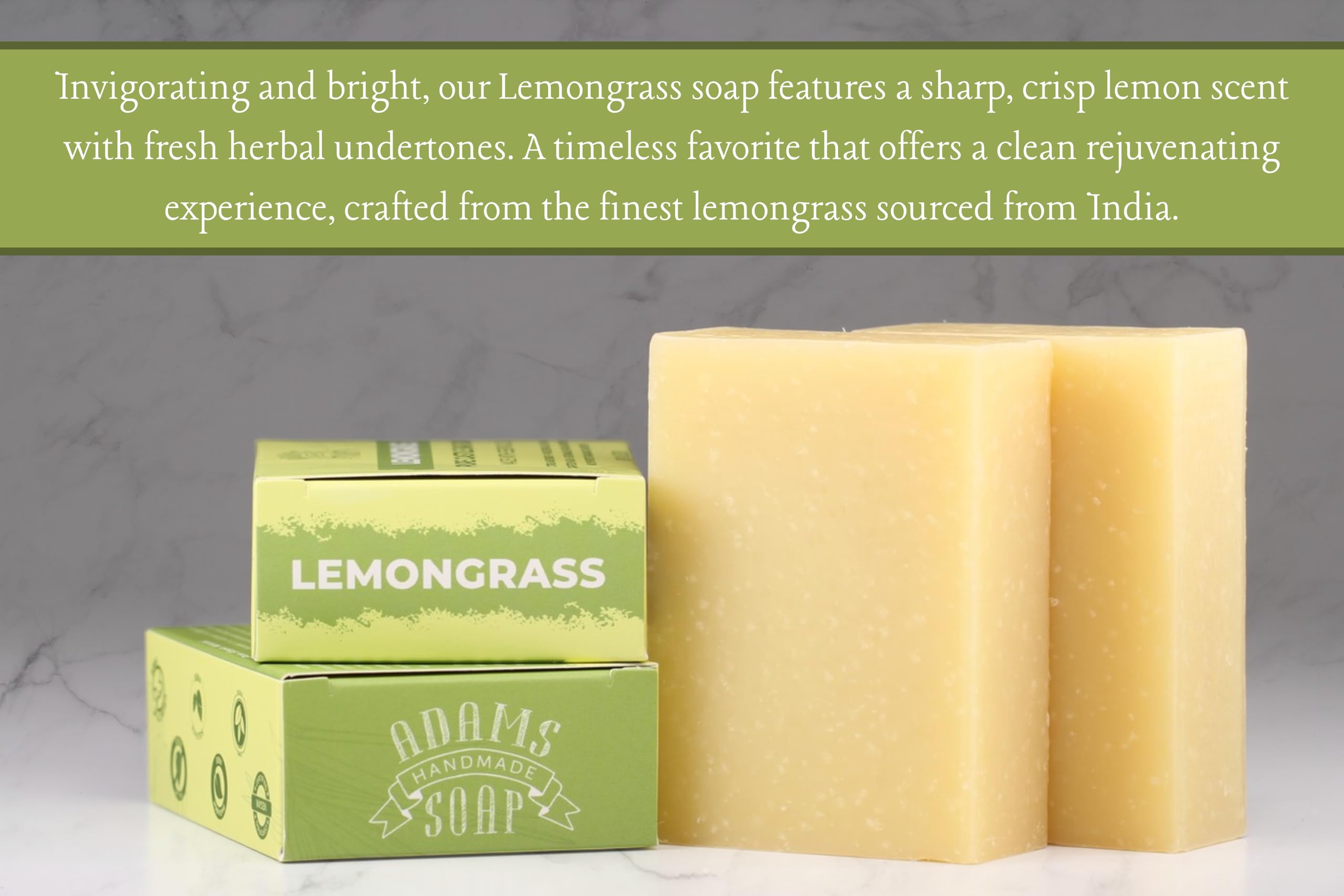 Adams Handmade Soap: textura cremosa y espuma suave para piel hidratada.
