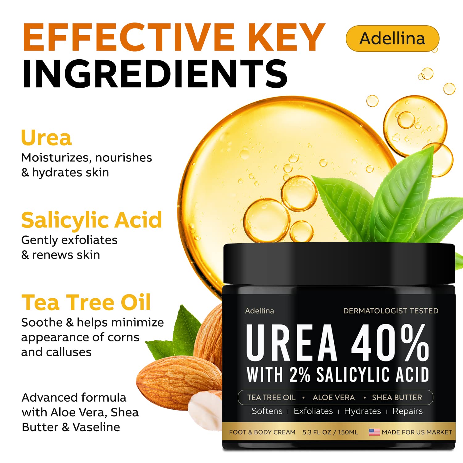 Adellina crema urea 40% para codos, piel más suave.
