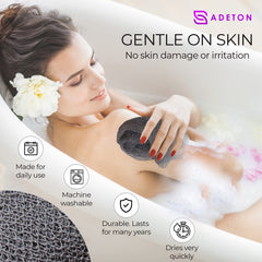 Esponja ADETON exfolia suavemente, elimina piel muerta y suciedad.