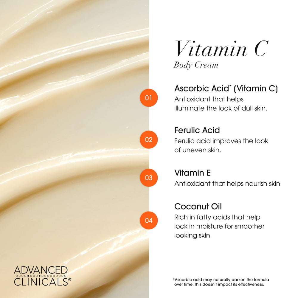 Aceite corporal Advanced Clinicals Vitamina C, se desliza para hidratación profunda.