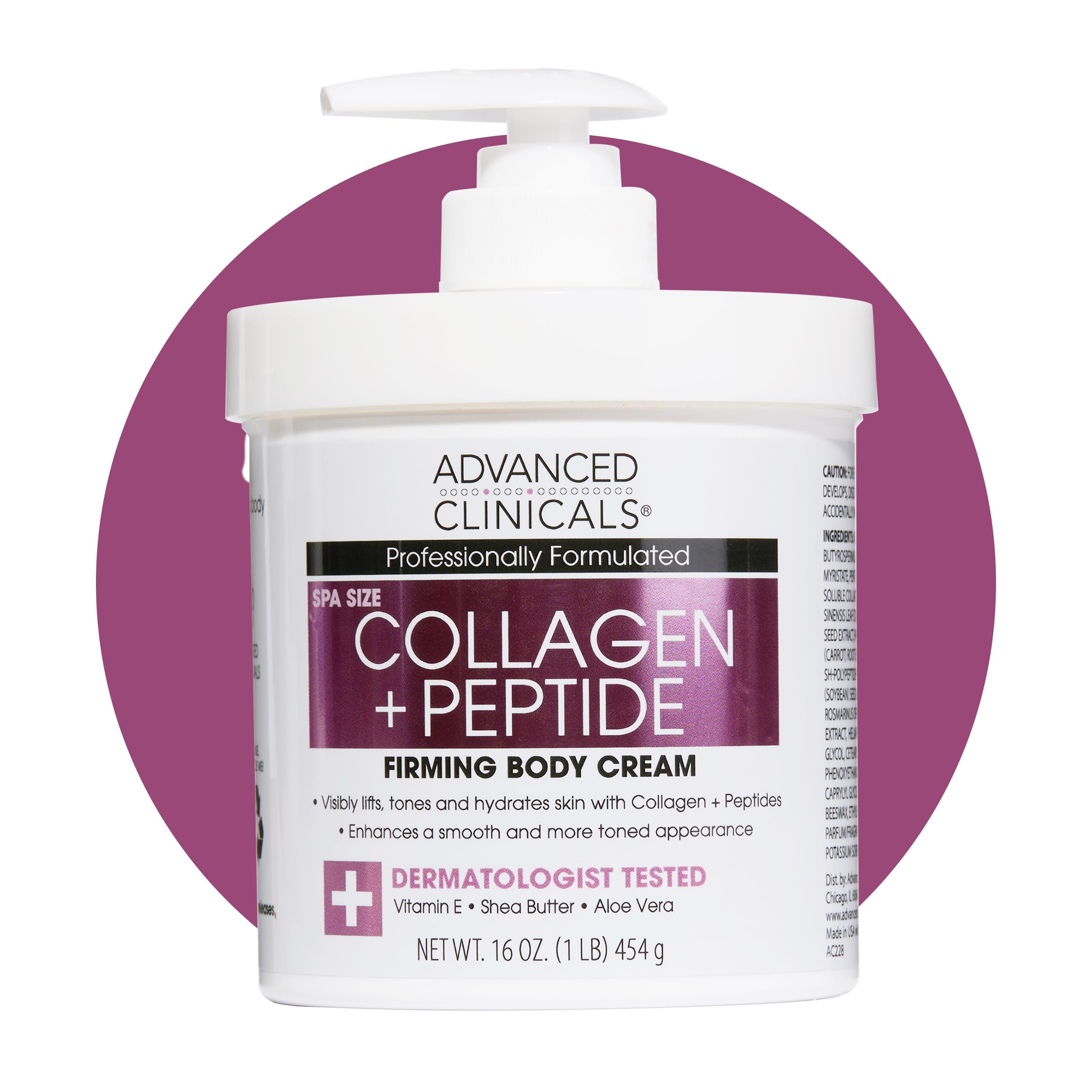 Advanced Clinicals Collagen Peptides crema corporal en bote para hidratación profunda
