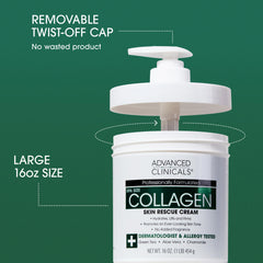 Crema corporal Advanced Clinicals colágeno, textura sedosa para confort diario.