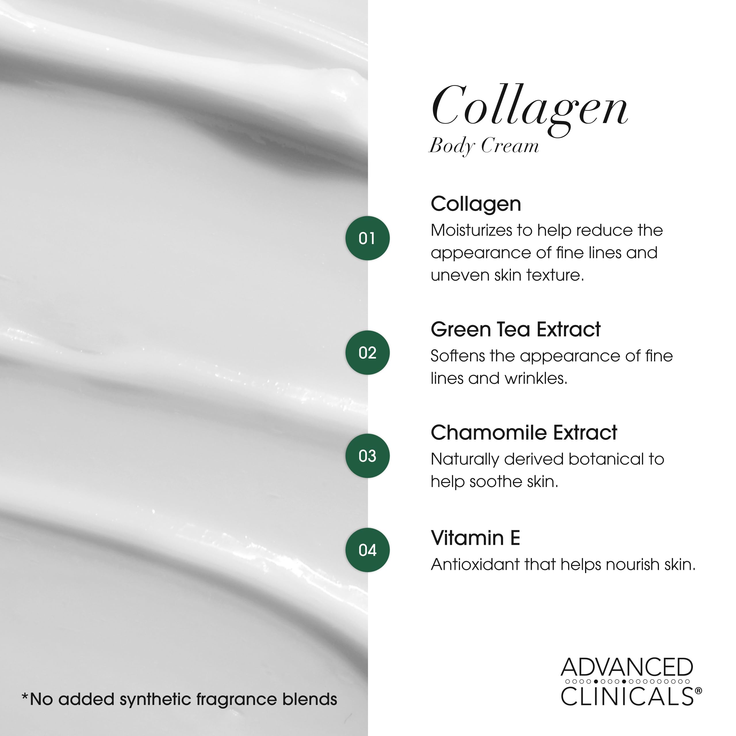 Crema facial Advanced Clinicals colágeno, aplicación suave.