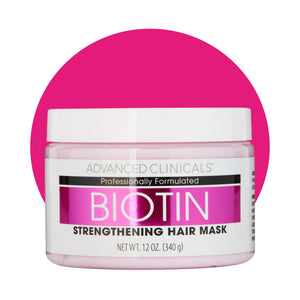 Advanced Clinicals Mascarilla Biotina para cabello, botella, mejora hidratación y peinado.