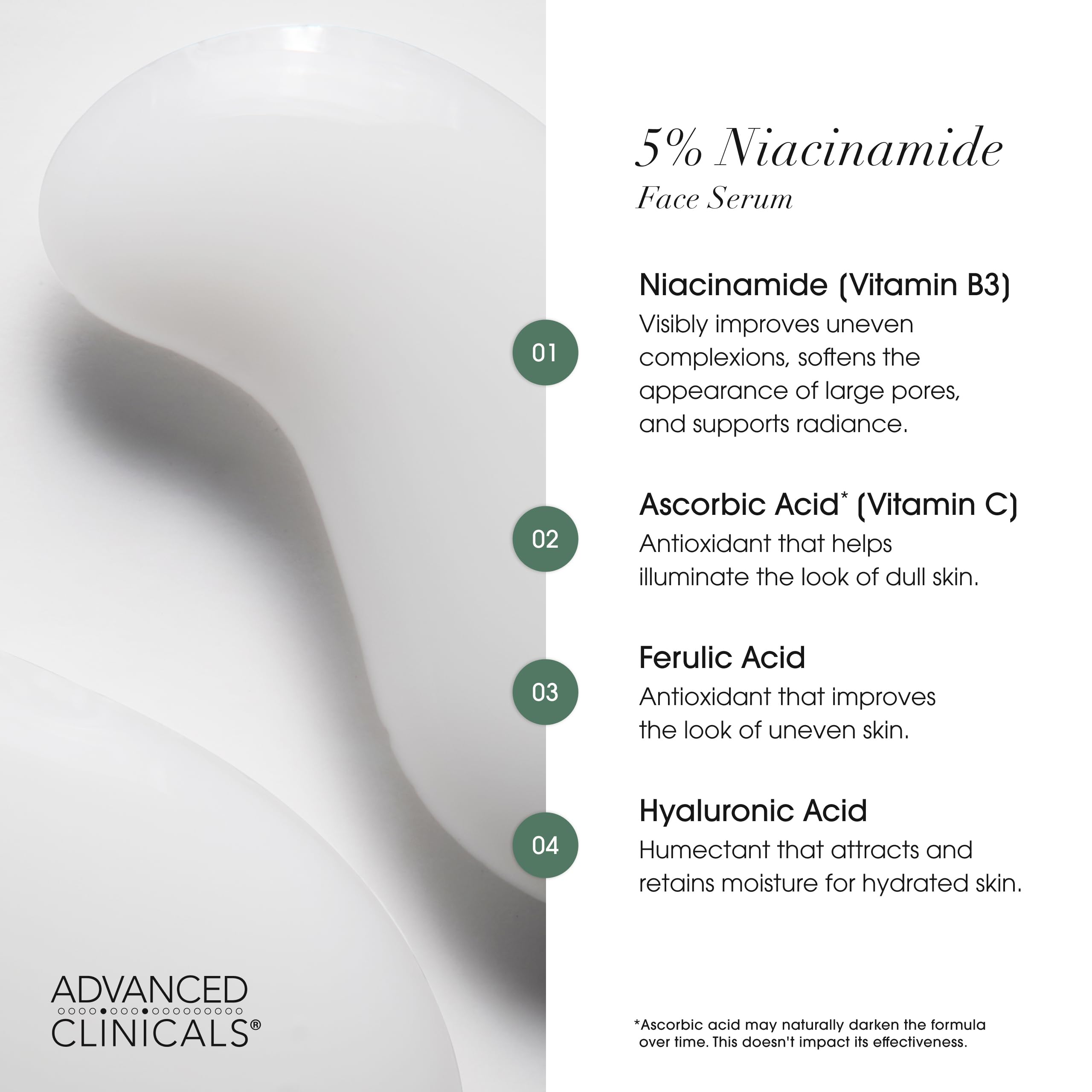 Advanced Clinicals Niacinamida 5% serum para poros visibles y tono uniforme