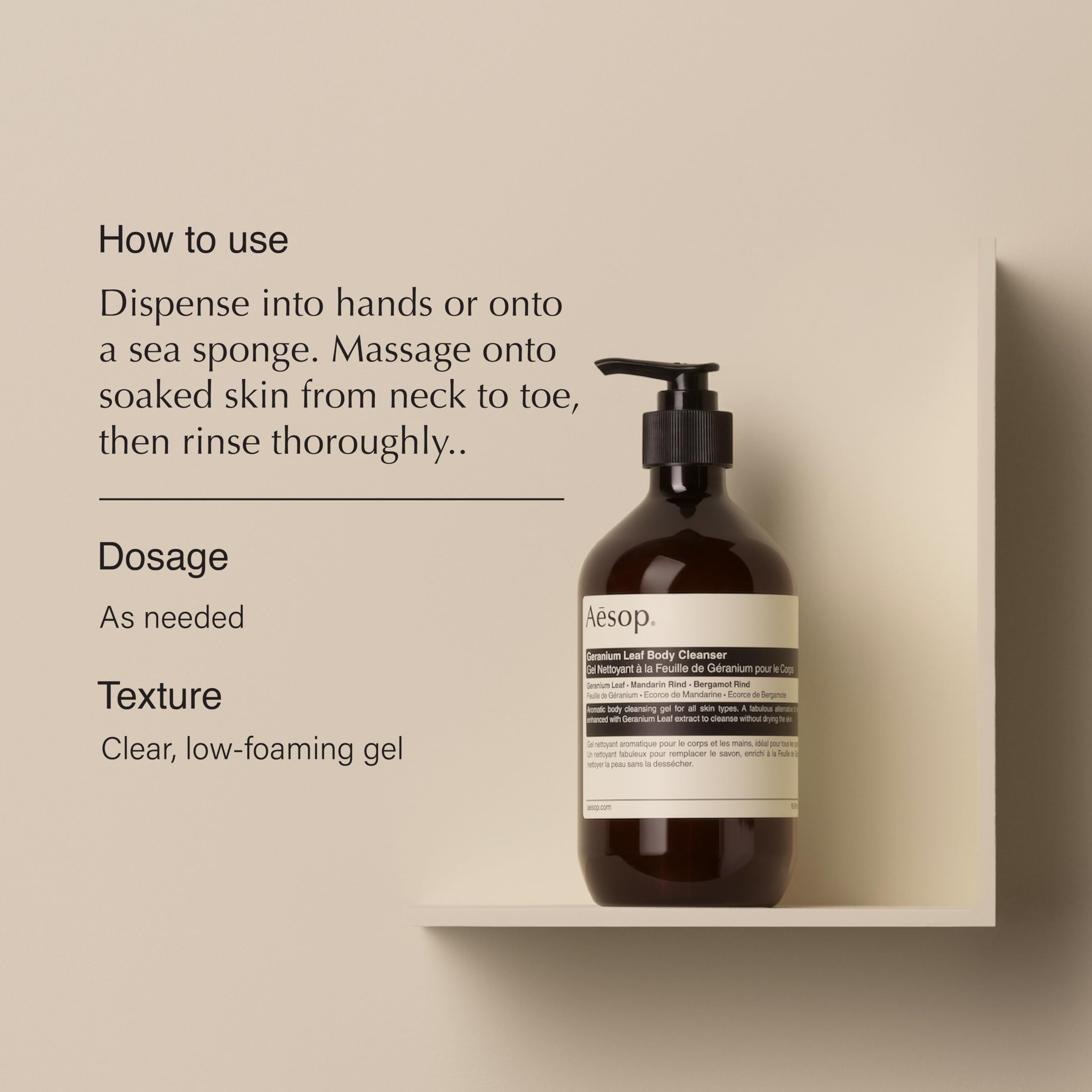 Aesop Gel Ducha Corporal Mandarina y Bergamota, aroma cítrico vigorizante para la ducha.