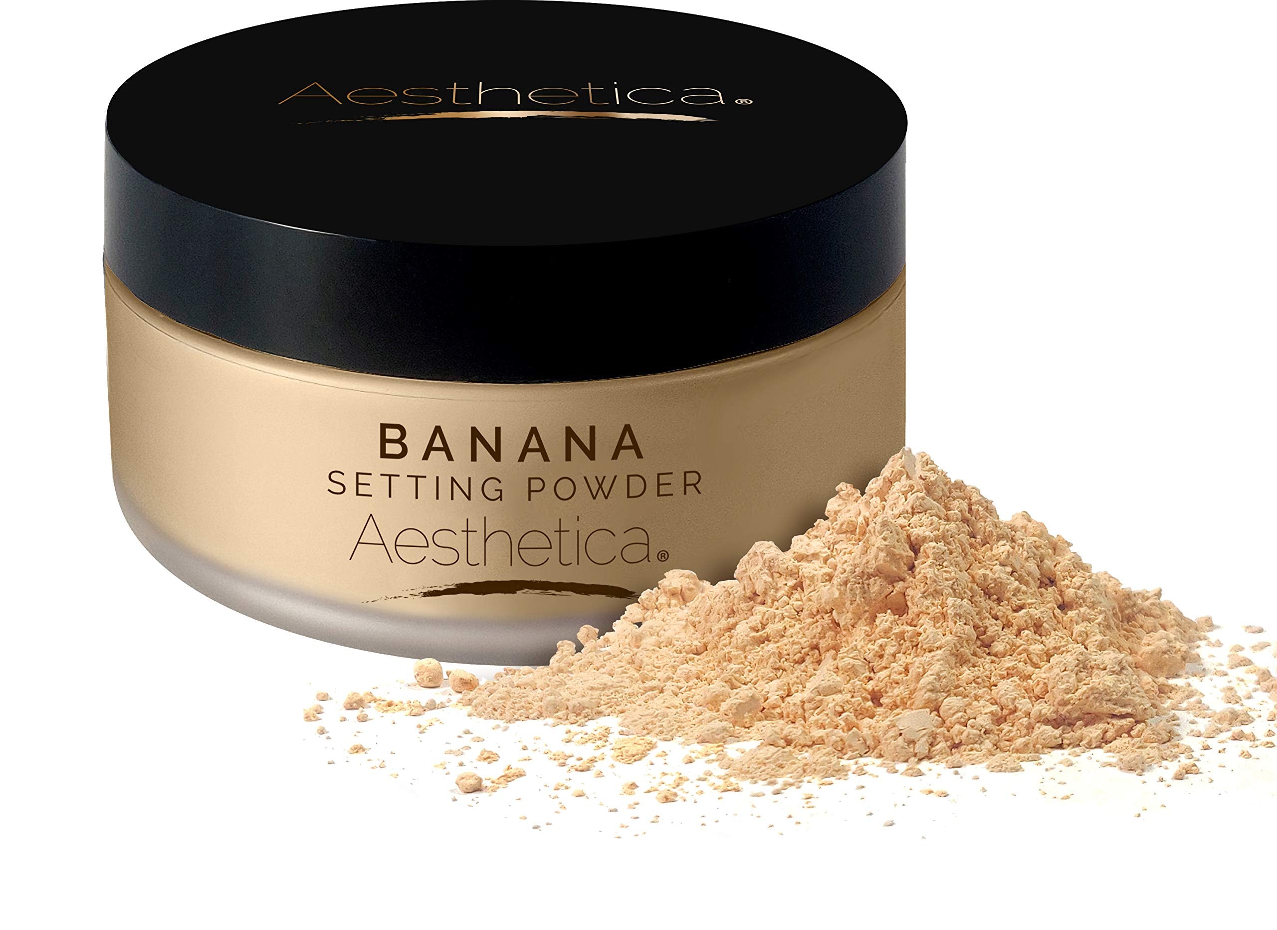 Aesthetica Banana Polvo fijador suelto ofrece fijado duradero y acabado mate suave.