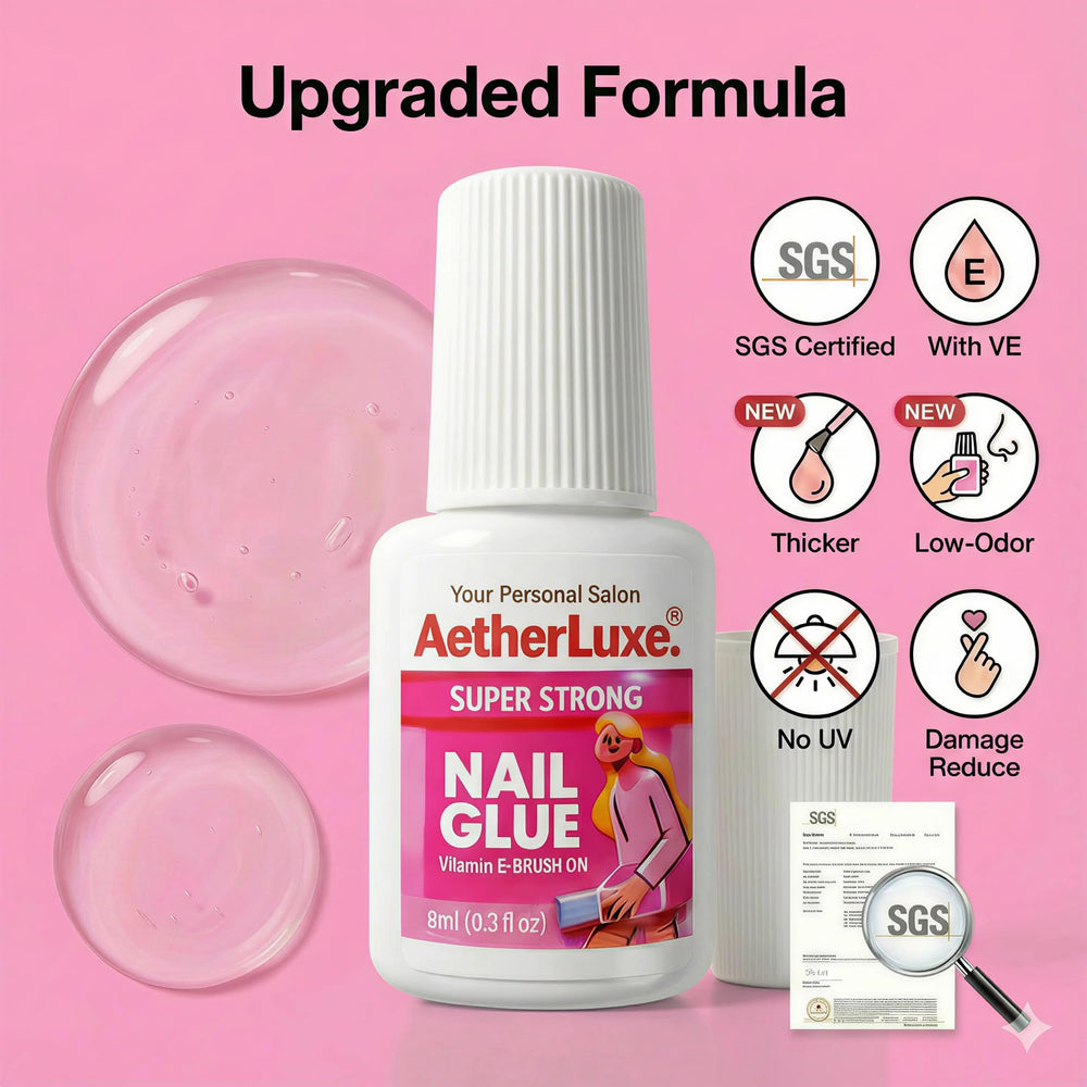 Agarre hasta 30 días de AetherLuxe en uñas, demostración de durabilidad.