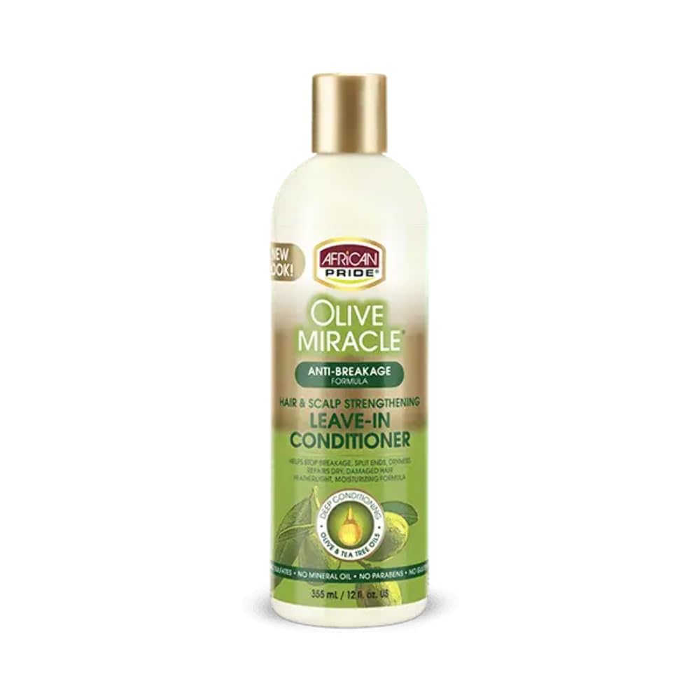 Acondicionador Milagro de Oliva de African Pride, botella en primer plano para suavidad y brillo.