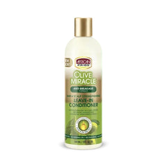 Acondicionador Milagro de Oliva de African Pride, botella en primer plano para suavidad y brillo.