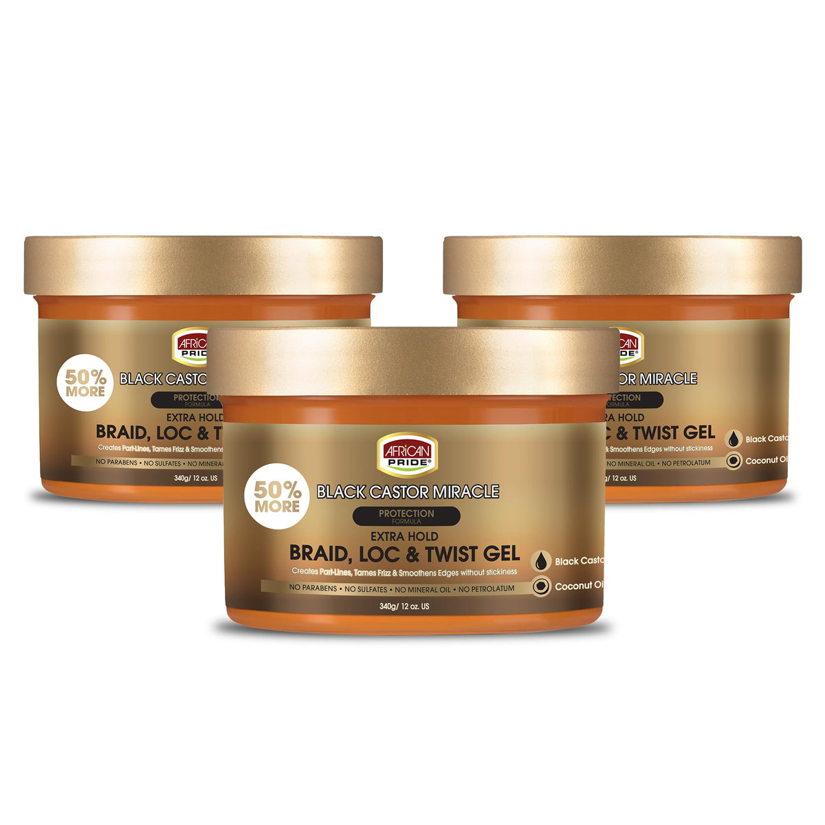 African Pride Black Castor Miracle Extra Hold, gel para peinado de trenzas, ofrece control del frizz y brillo