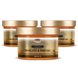 GEL African Pride Black Castor Miracle para trenzas con fijación duradera y brillo.