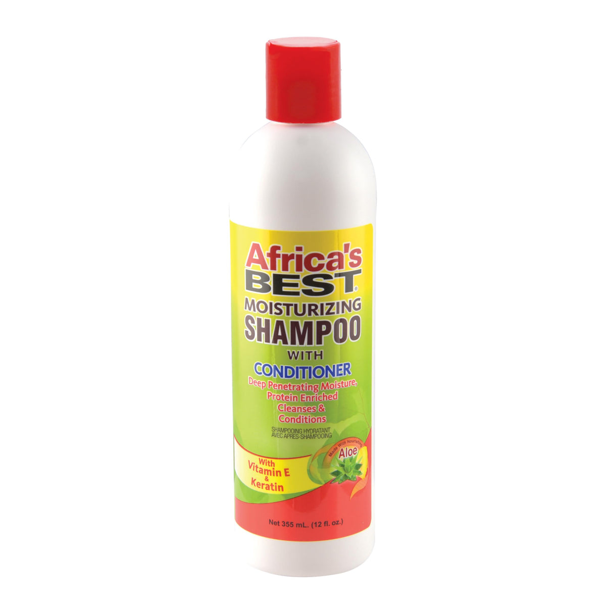 Africa's Best botella verde 12 onzas, champú acondicionador que limpia e hidrata con suavidad.