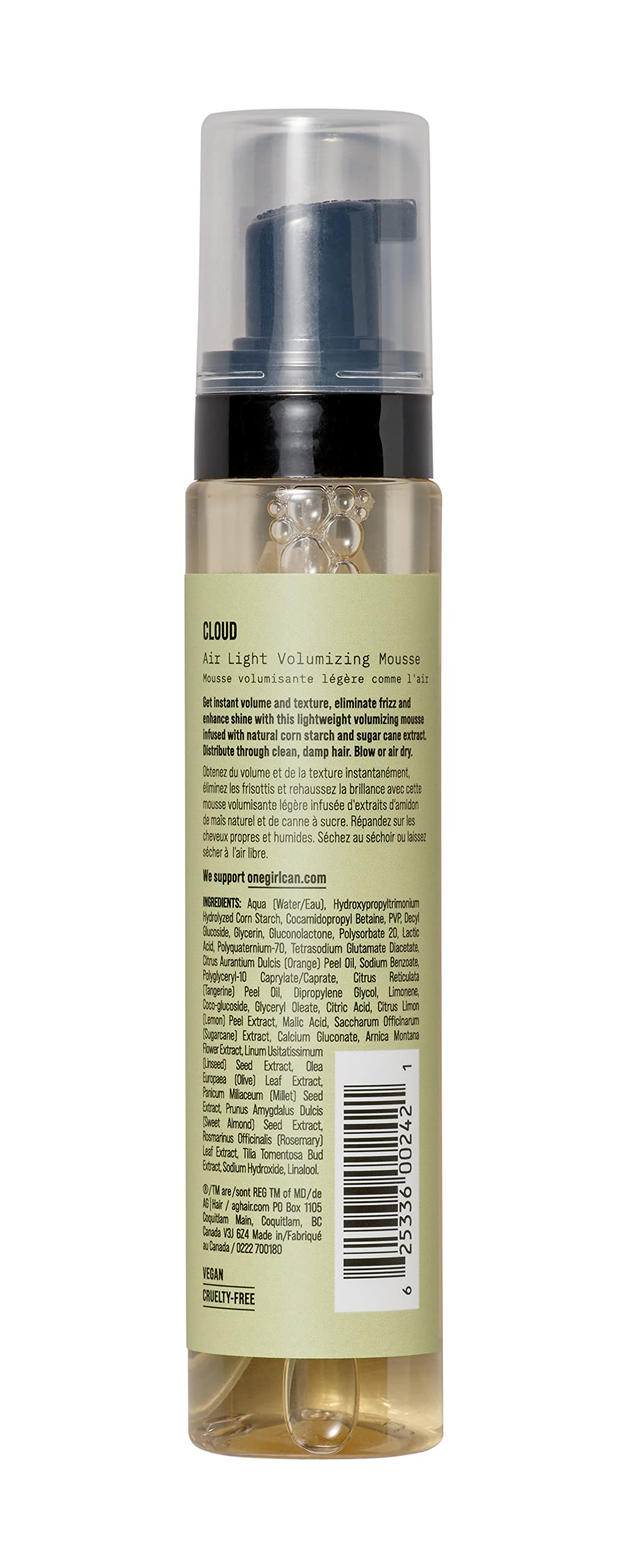 AG Care Cloud Air Light Mousse, textura ligera para un acabado suave sin residuos.