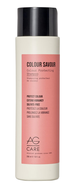 AG Care Colour Savour champú: botella elegante protege el color y ofrece limpieza suave.