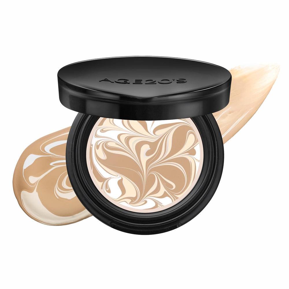 AGE 20's Signature Essence Pact en caja, protección solar y cobertura natural para la piel.