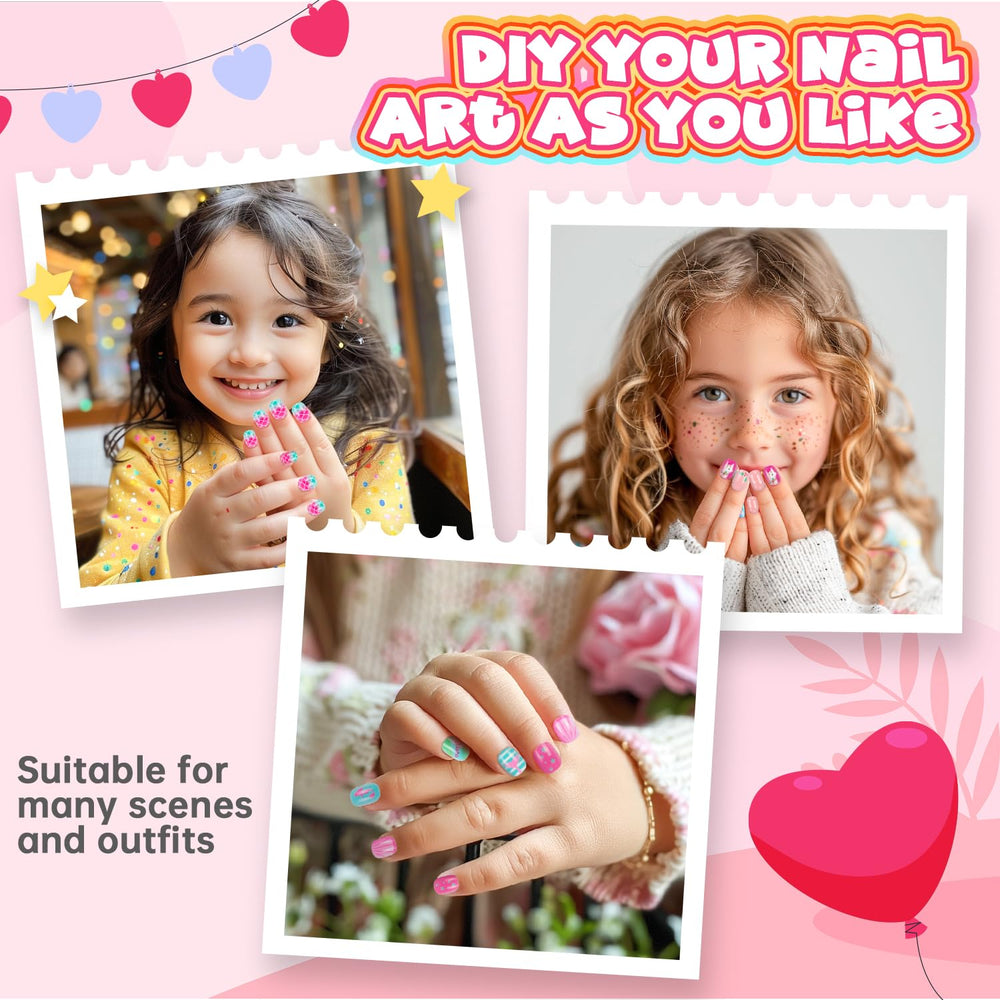 AGGKKY uñas postizas infantiles, diseños caramelos, opción divertida para regalo.