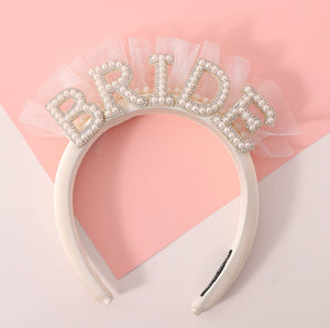 Agkvw diadema velo con perlas para novia, ideal para sesiones y fiestas.