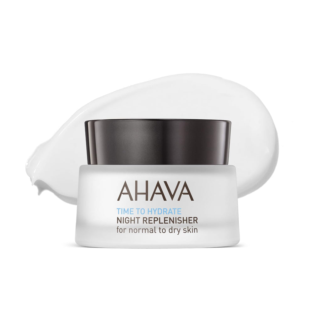 AHAVA crema nocturna en frasco, hidratación profunda para piel normal a seca.
