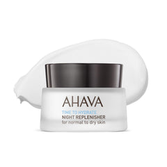 AHAVA crema nocturna en frasco, hidratación profunda para piel normal a seca.