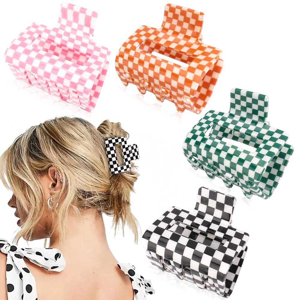 Pinza AHONEY cuadros negros, estilo retro y sujeción estable para cabello fino.