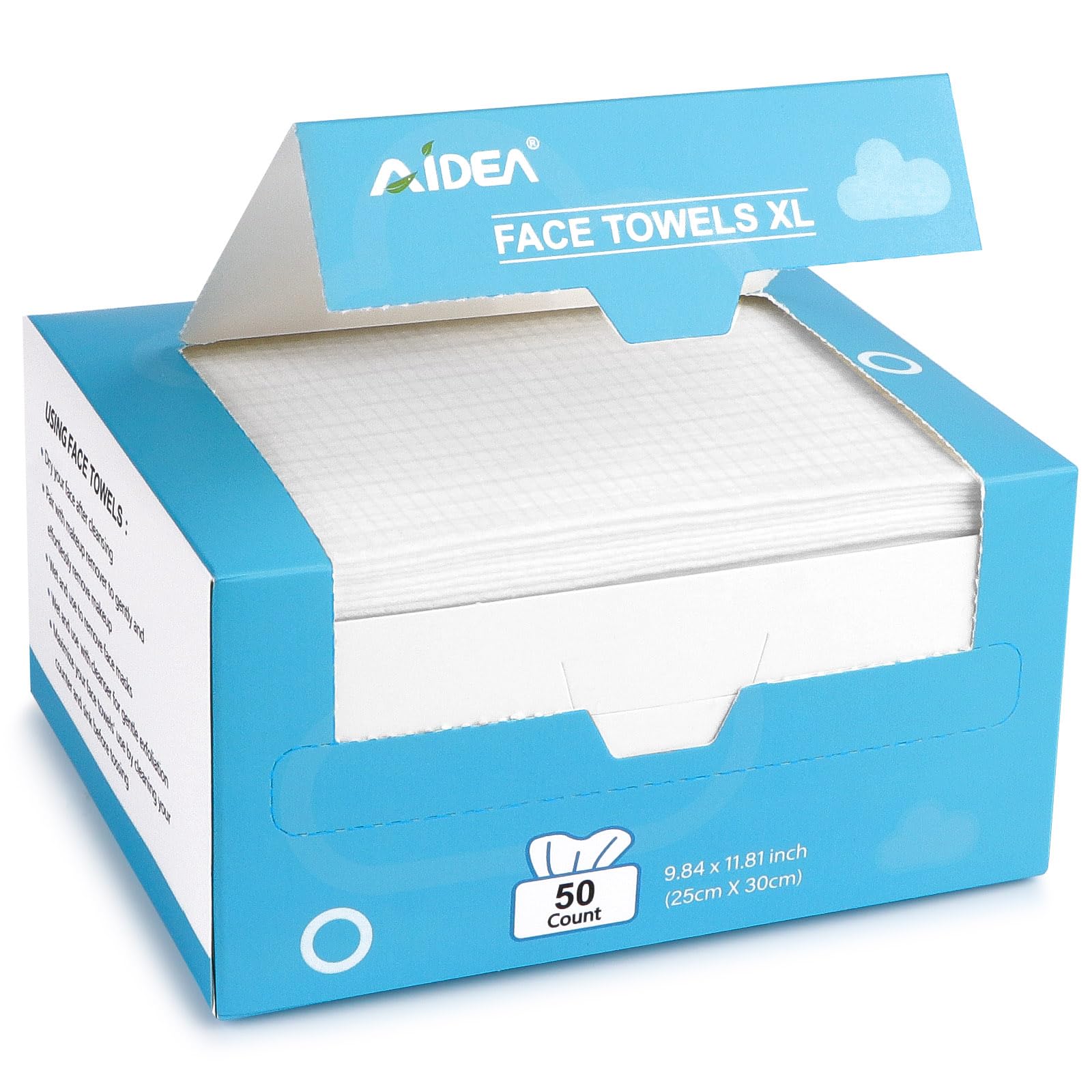 AIDEA XL toallas faciales desechables de 50 unidades, suaves y absorbentes para limpieza diaria