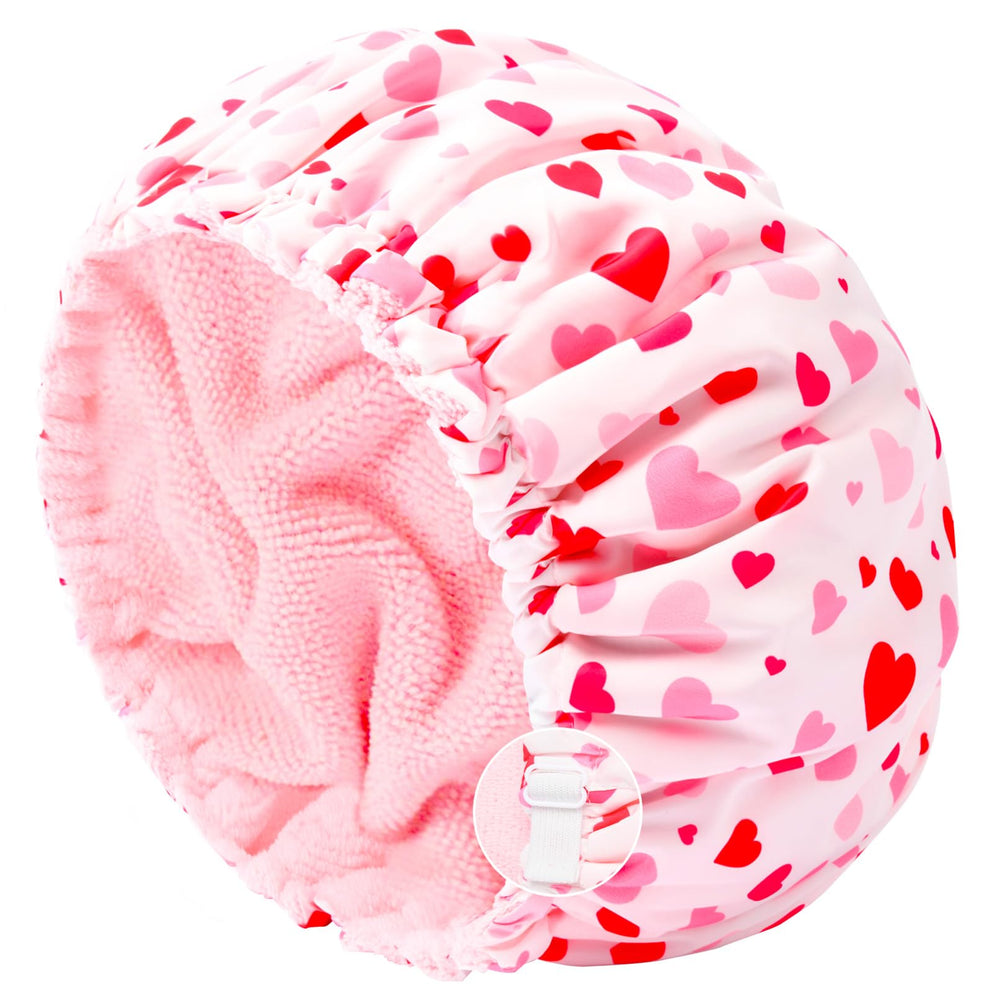 Gorro de ducha Aileam con patrón de corazón rosa para estilo y protección del cabello.