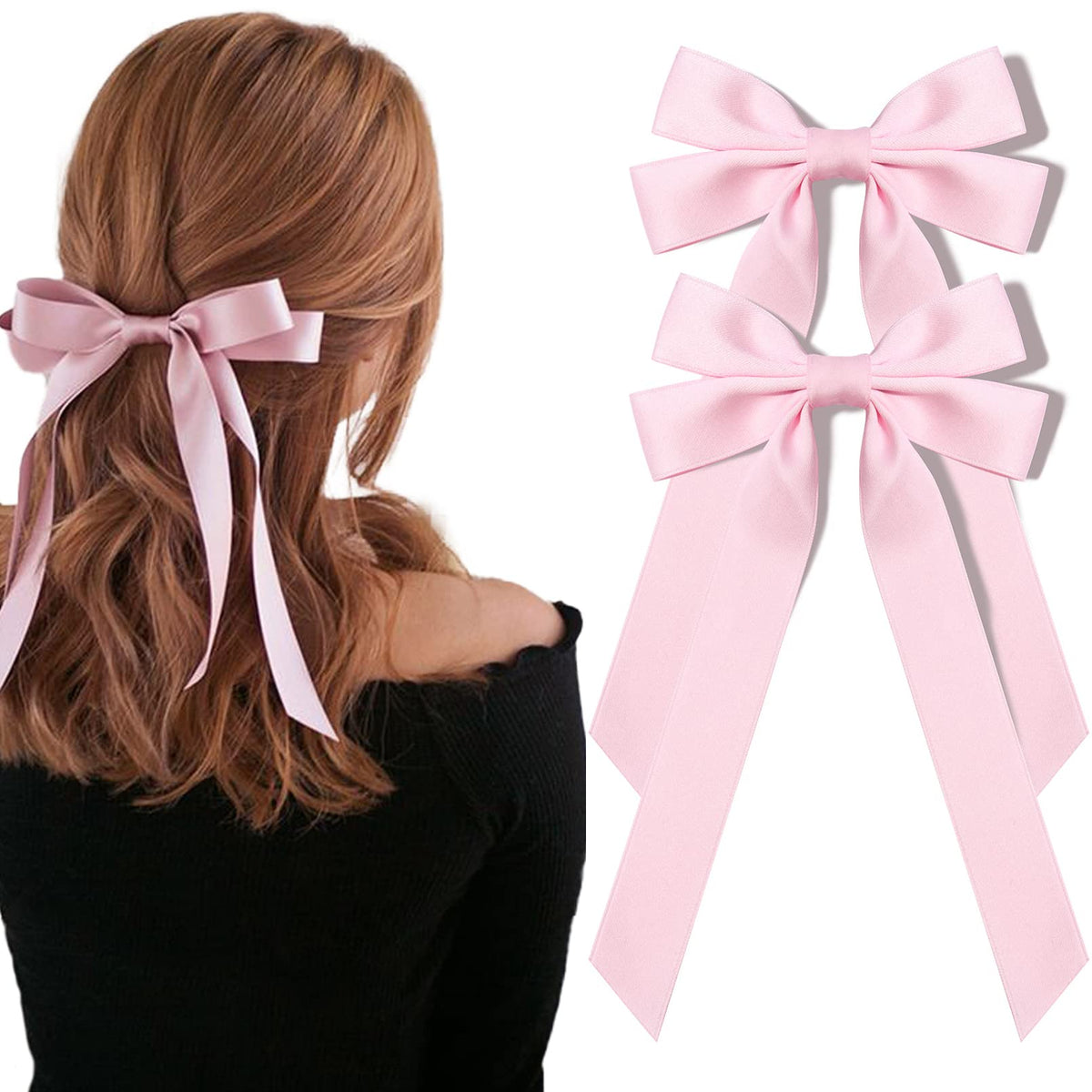Lazo satinado rosa de AILEAM con pinza para pelo, suave y elegante.