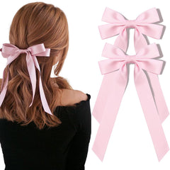 Lazo satinado rosa de AILEAM con pinza para pelo, suave y elegante.
