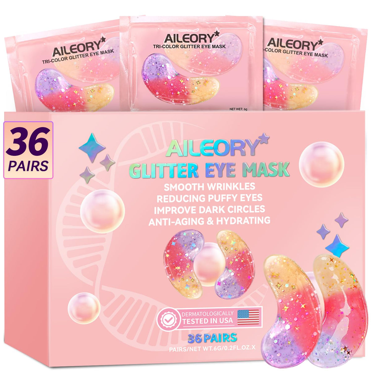Parches para ojos AILEORY tri-color brillo gel: hidratación y frescura visibles.