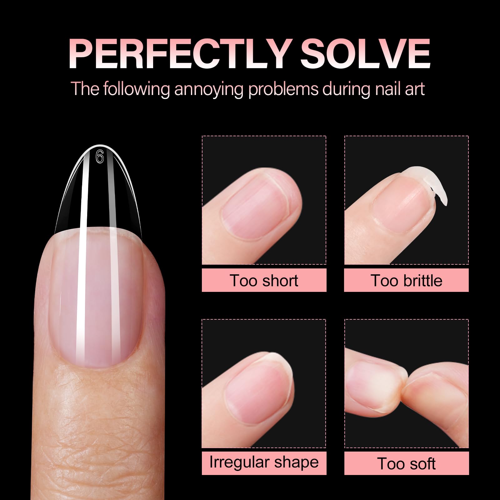 Puntas de uñas almendra media AILLSA, compatible con gel y adhesivos.