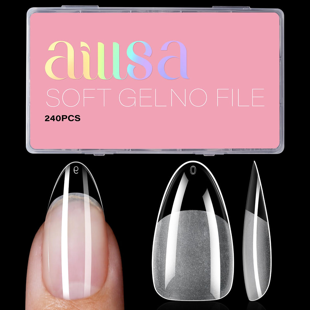 Uñas AILLSA almendra media en caja, lista para aplicación rápida.