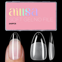 Uñas AILLSA almendra media en caja, lista para aplicación rápida.