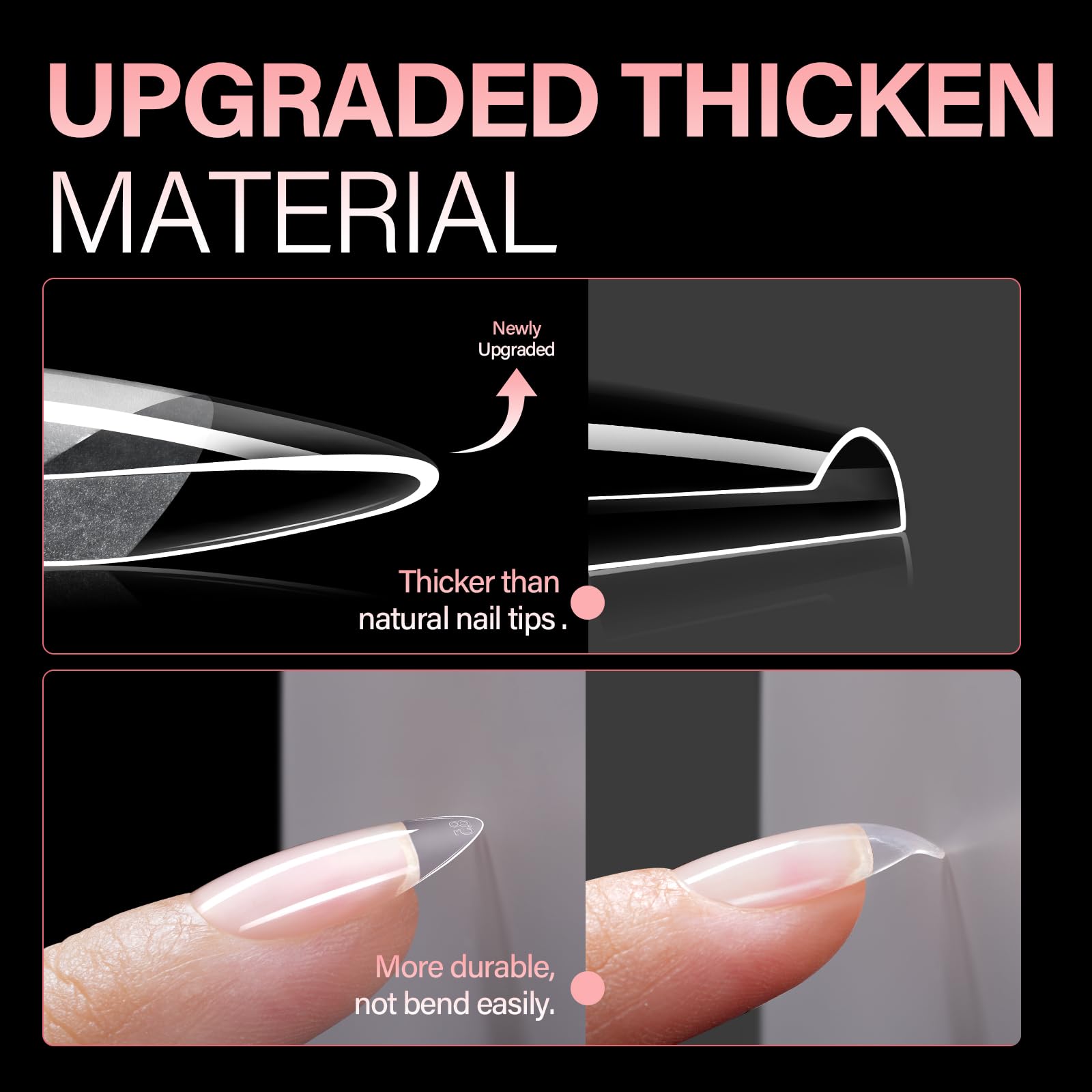 Uñas AILLSA almendra media curvatura natural para ajuste cómodo.