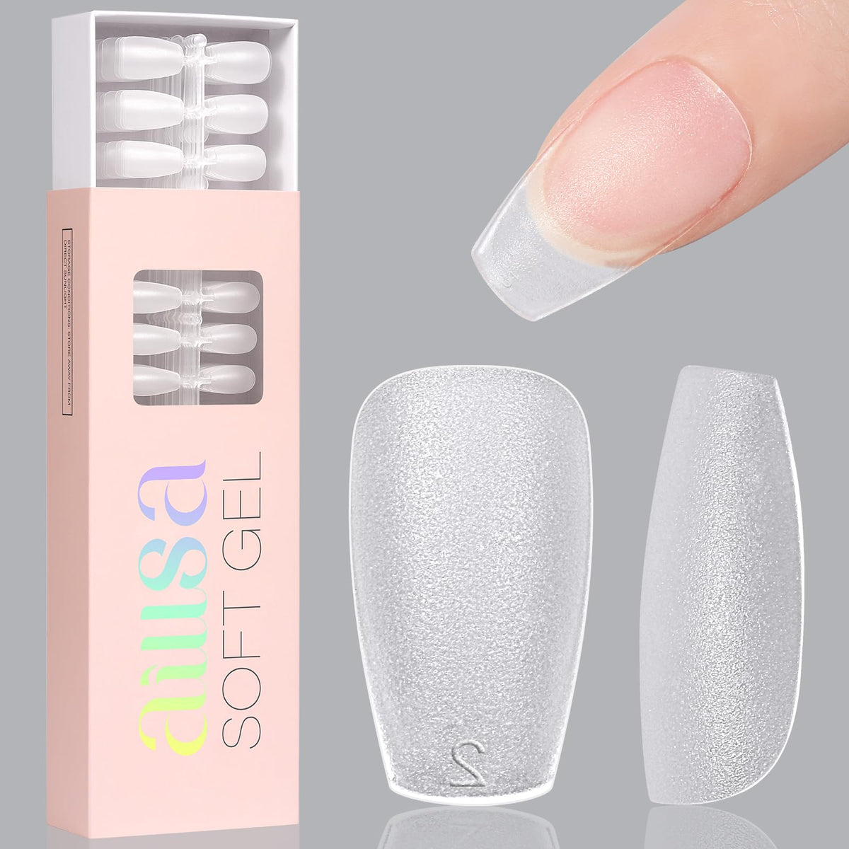 Puntas AILLSA forma ataúd 450p para mani de gel, juego completo y versátil.