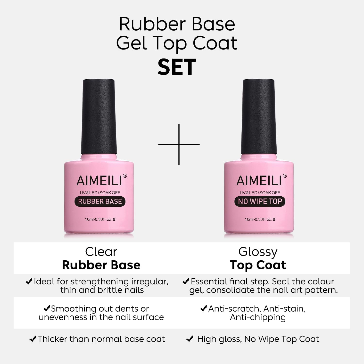 AIMEILI Capa superior sin residuo, botella, acabado brillante y protector.