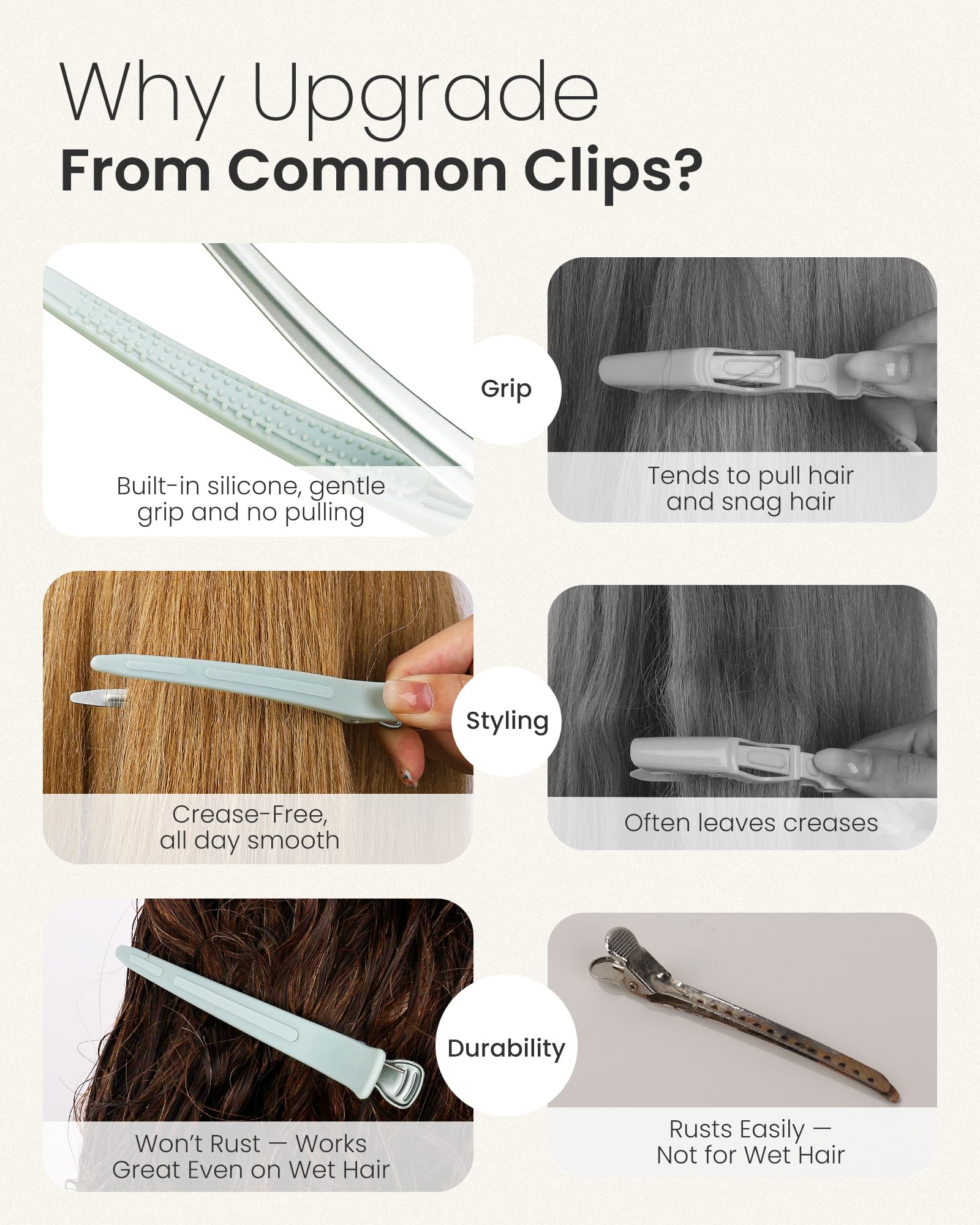 AIMIKE clip de pelo 4.8 pulgadas con diseño curvado para ajuste cómodo.