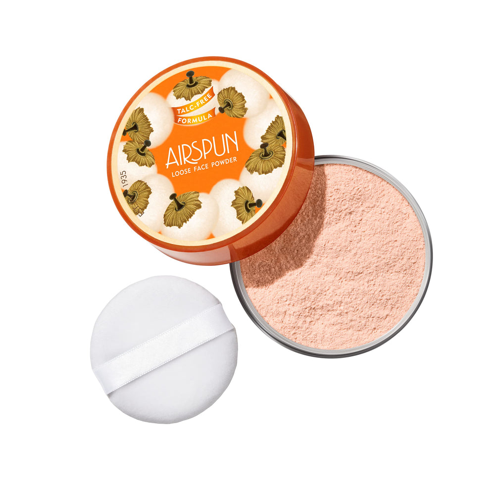 Airspun polvo suelto tono miel beige, uso diario para acabado suave y natural.