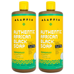 Alaffia jabón líquido negro africano de menta en botella, limpieza suave para rostro, manos y cuerpo.