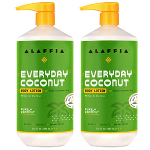 Alaffia Everyday Coconut Loción Corporal, botella, hidratación suave para piel normal a seca.