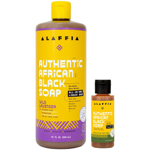 Alaffia Jabón Negro Africano Lavanda 32 onzas, botella para uso diario suave.