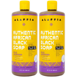 Alaffia Jabón Negro Africano Lavanda botella: limpieza suave para piel y cabello.