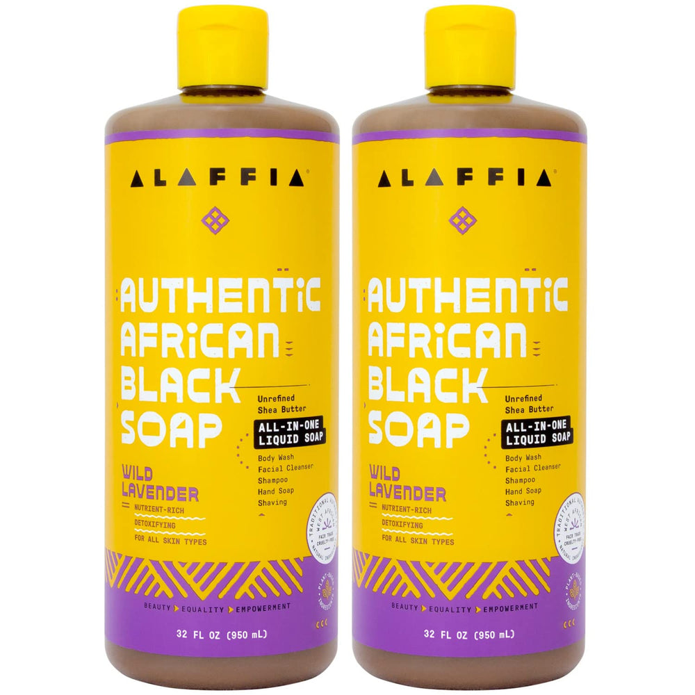 Alaffia Jabón Negro Africano Lavanda botella: limpieza suave para piel y cabello.