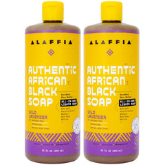 Alaffia Jabón Negro Africano Lavanda botella: limpieza suave para piel y cabello.